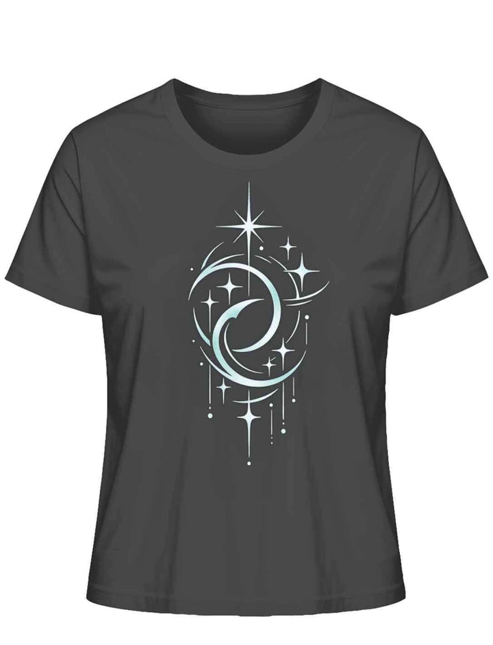 Mond der Balance Damen Bio Baumwollshirt Anthrazit mit Mond und Sternen Design