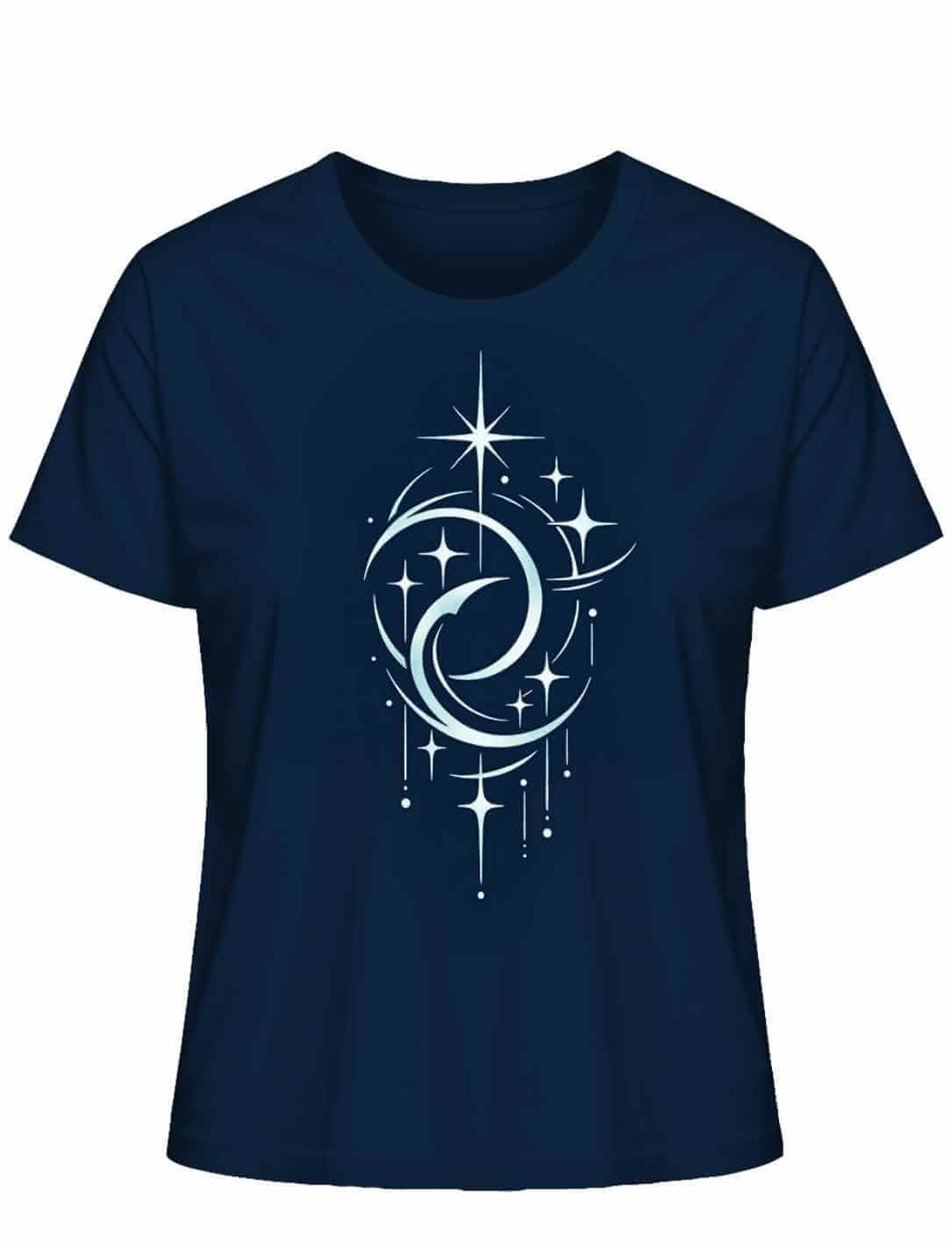Mond der Balance Damen Bio Baumwollshirt French Navy mit kosmischem Mond Design
