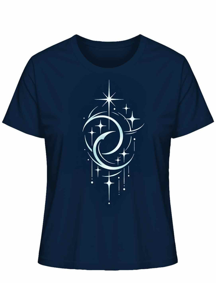 Mond der Balance Damen Bio Baumwollshirt French Navy mit kosmischem Mond Design