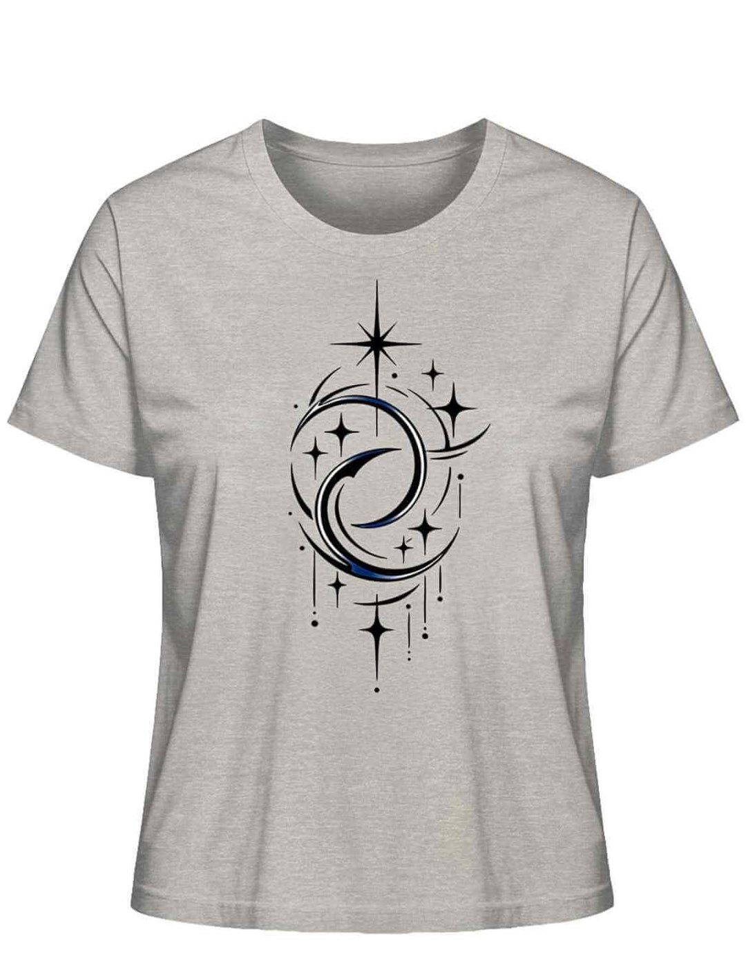Mond der Balance Damen Bio Baumwollshirt Heather Grey mit Sternen und Mond Design