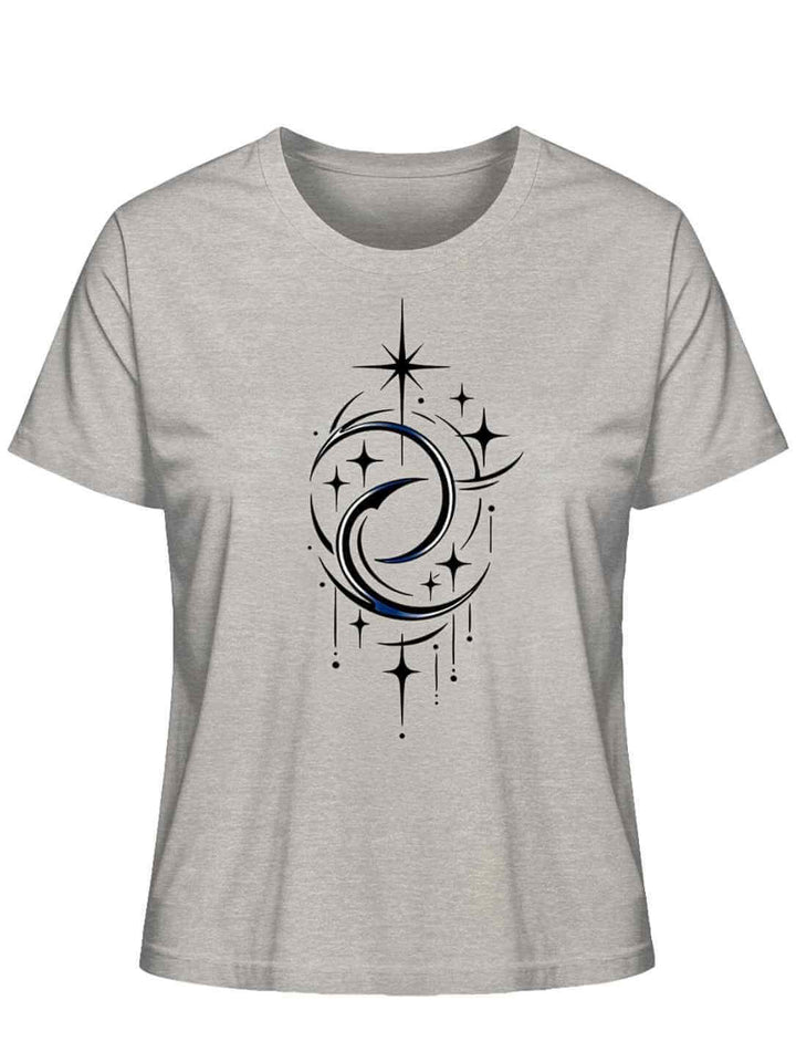 Mond der Balance Damen Bio Baumwollshirt Heather Grey mit Sternen und Mond Design
