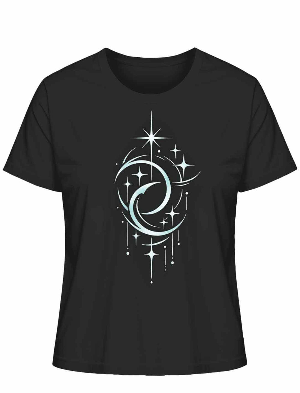 Mond der Balance Damen Bio Baumwollshirt Schwarz mit kosmischem Doppelmond Design
