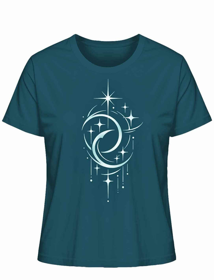 Mond der Balance Damen Bio Baumwollshirt Stargazer mit kosmischem Mond und Stern Design