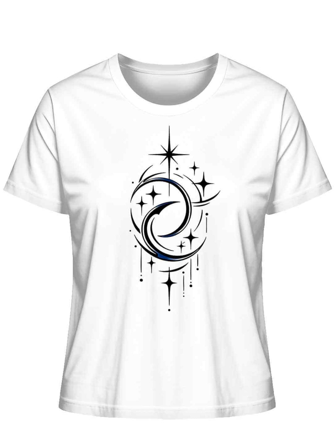 Mond der Balance Damen Bio Baumwollshirt Weiß mit Mond und Sternen Design