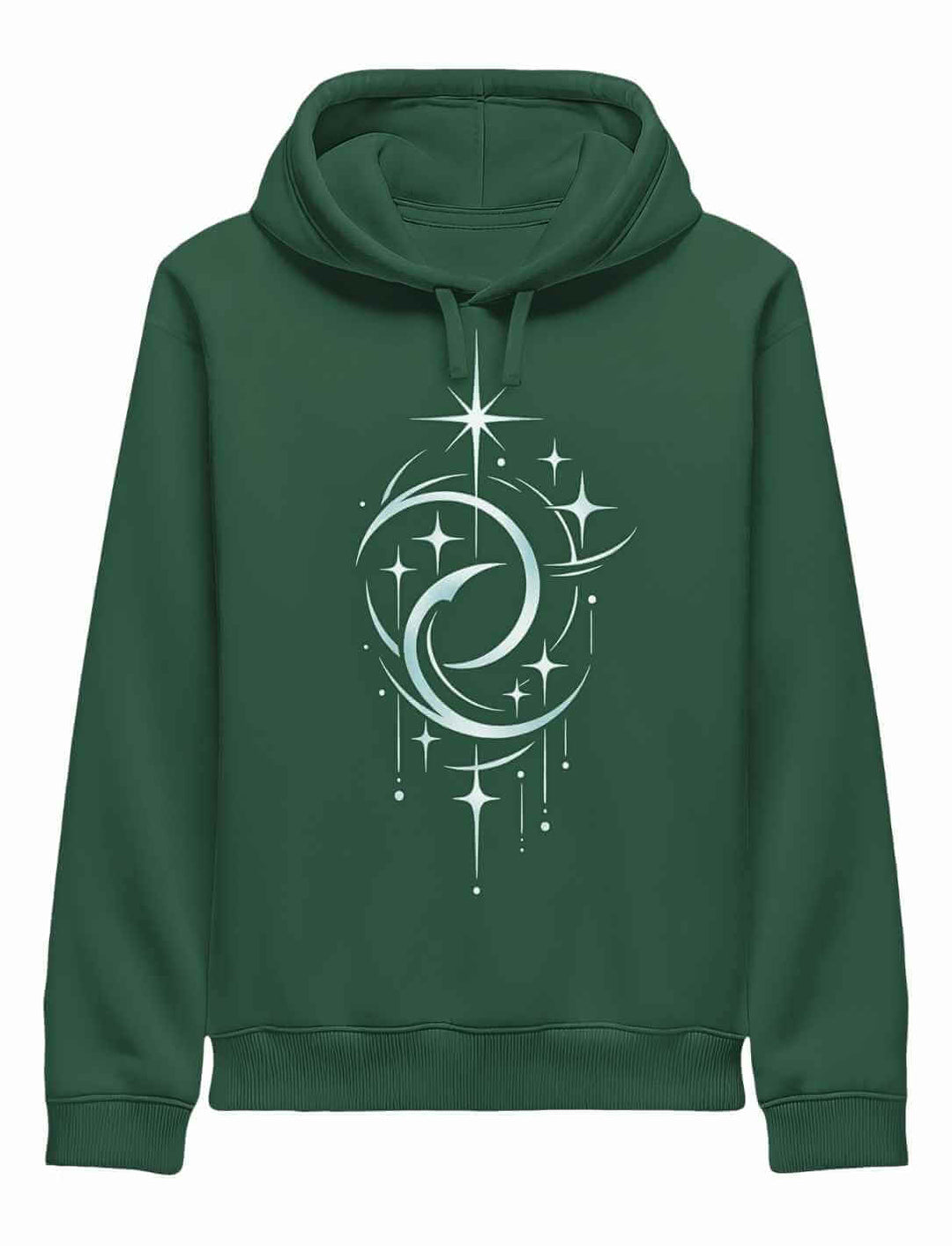 Grüner Unisex Hoodie mit Doppelmond Balance Design und Sternenmo