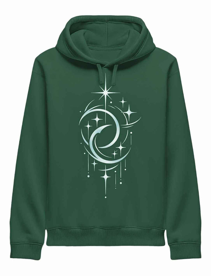 Grüner Unisex Hoodie mit Doppelmond Balance Design und Sternenmo