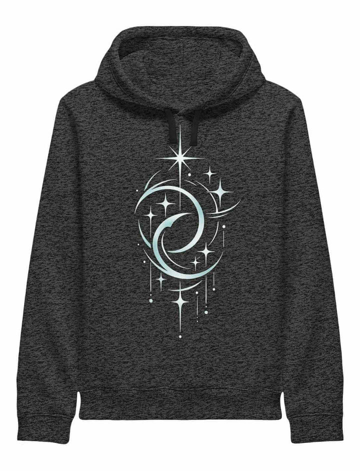 Hoodie dunkelgrau Mondmotiv mit Sternen Baumwolle Kapuze