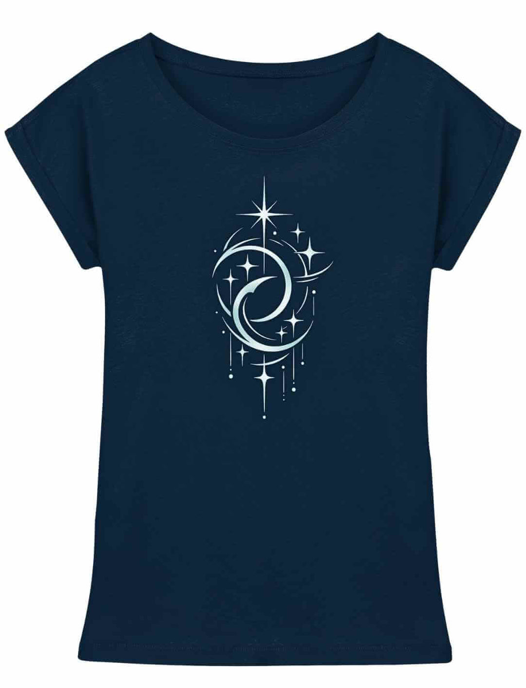 Navy Damen Longfit Shirt mit Doppelmond Balance Design und Sternen