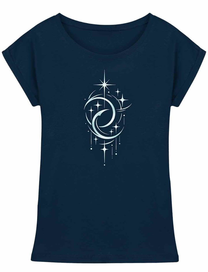 Navy Damen Longfit Shirt mit Doppelmond Balance Design und Sternen