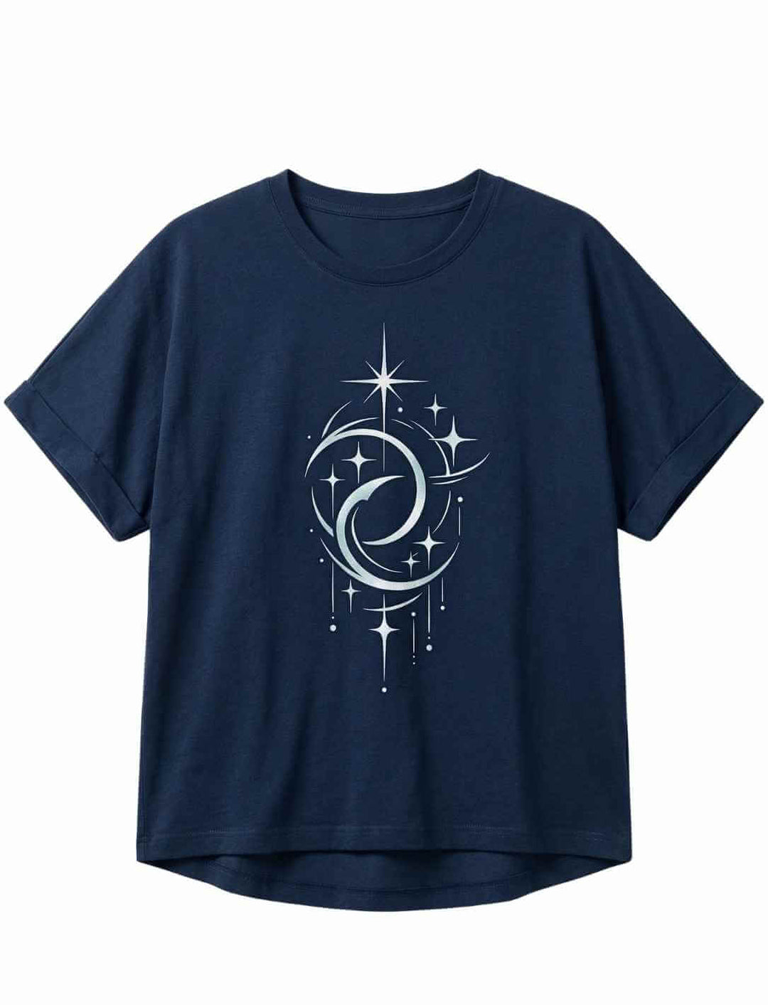 Navy Damen Relaxed Shirt mit Doppelmond Balance Design und Sternen