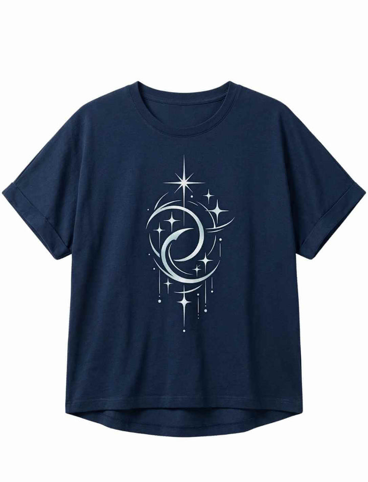 Navy Damen Relaxed Shirt mit Doppelmond Balance Design und Sternen