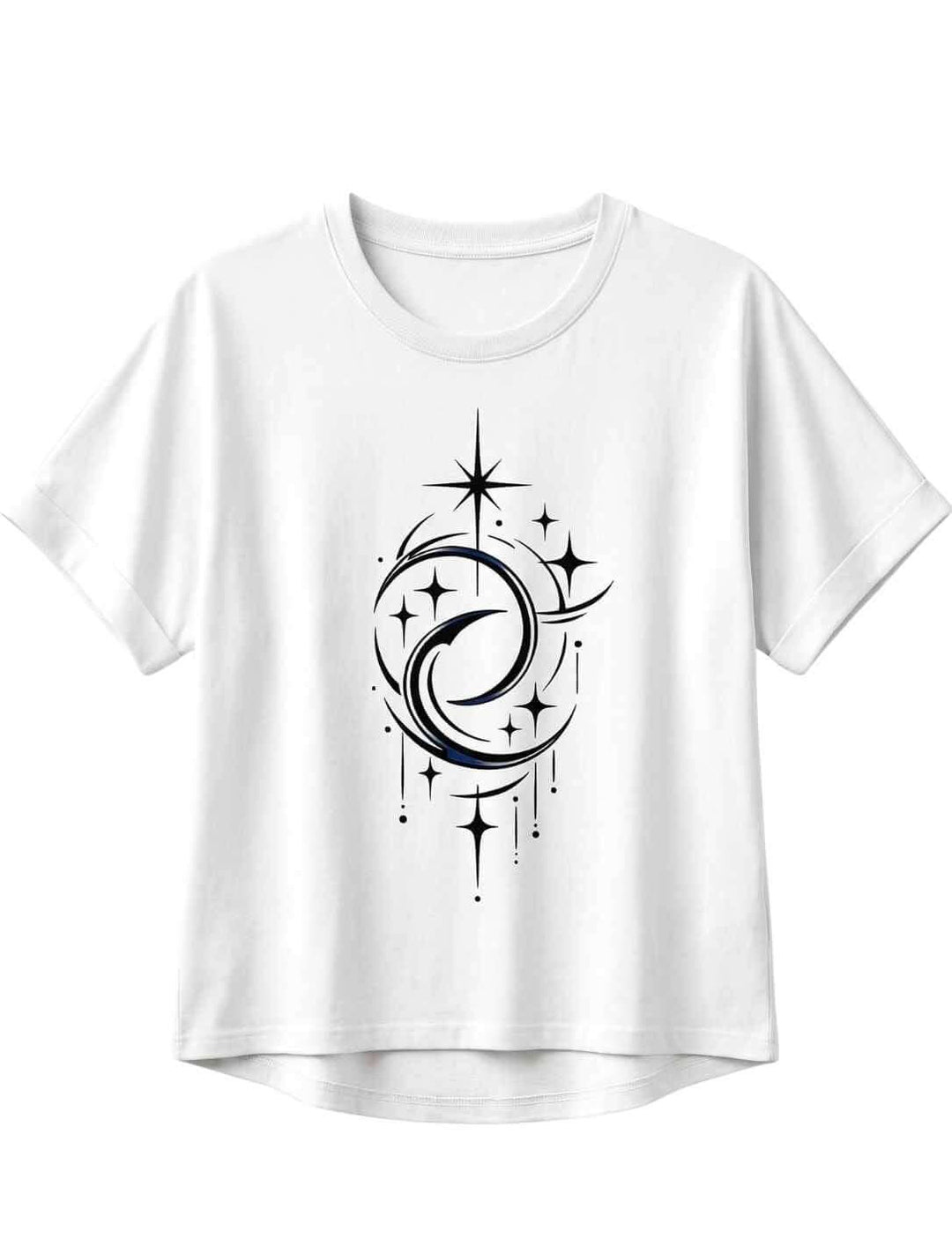 Weißes Damen Relaxed Shirt mit Doppelmond Balance Design und Sternen