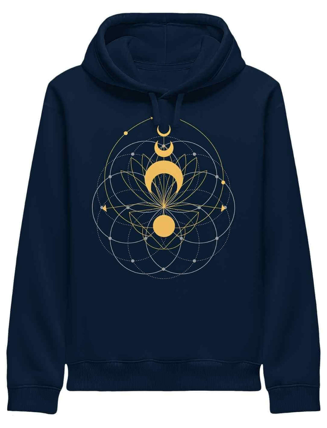 Damen Hoodie mit goldenen Mondphasen und geometrischen Linien in french navy.