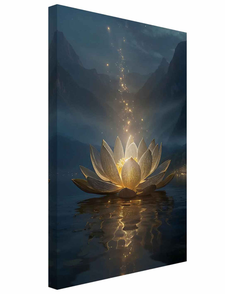 Mystischer Lotustraum – Leinwanddruck 30×45 cm, Seitenansicht mit strahlendem Lotus