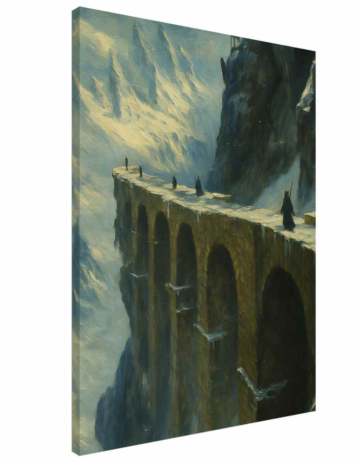  „Pass der Winterlande“ – hochwertiger Digitaldruck auf Canvas, auf Holz gespannt, Format 60×80 cm, mit einer epischen Szenerie aus Schnee, Felsen und Stille.