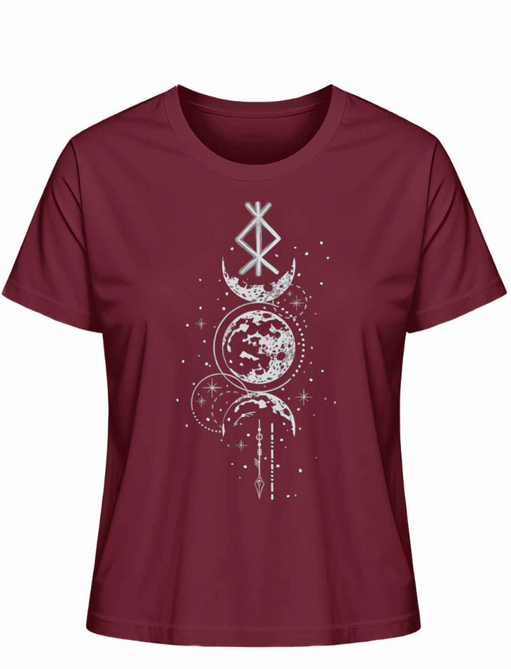 Damen T-Shirt - Rune des Mondschein Wächters, nordisches Design in der Farbe burgund. Von Runental.de