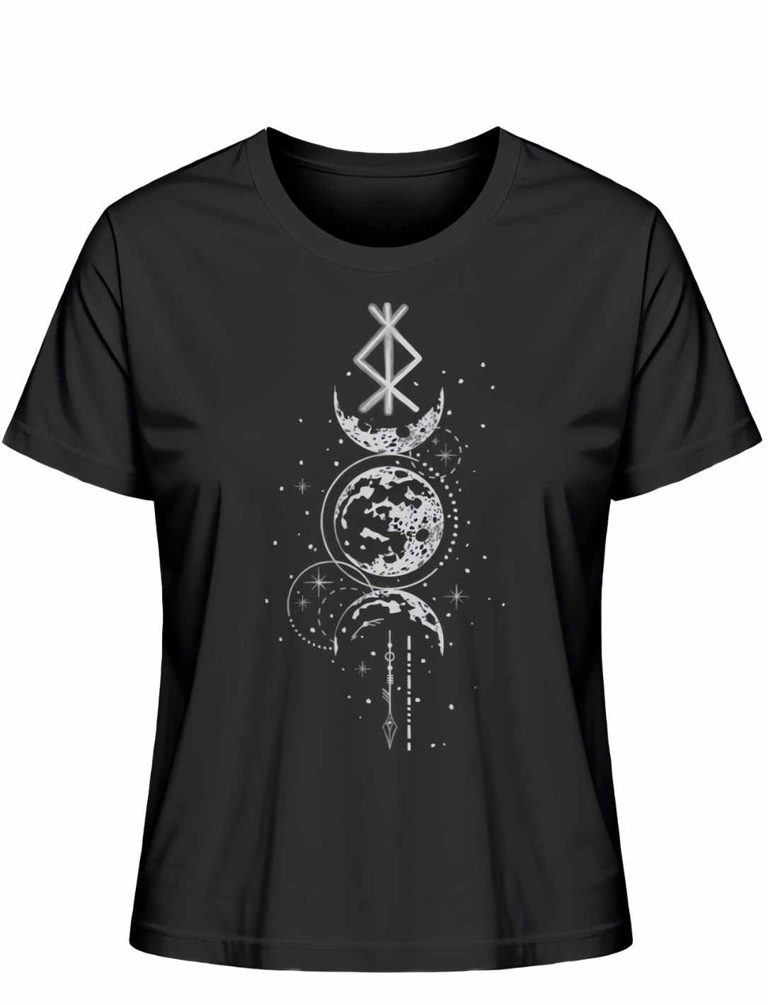 Damen T-Shirt - Rune des Mondschein Wächters, nordisches Design in der Farbe schwarz. Von Runental.de