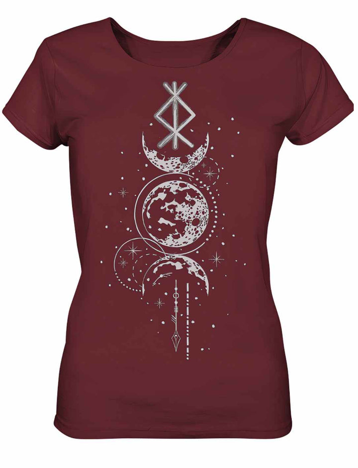 Damen T-Shirt - Rune des Mondschein Wächters, nordisches Design in der Farbe burgund. Von Runental.de