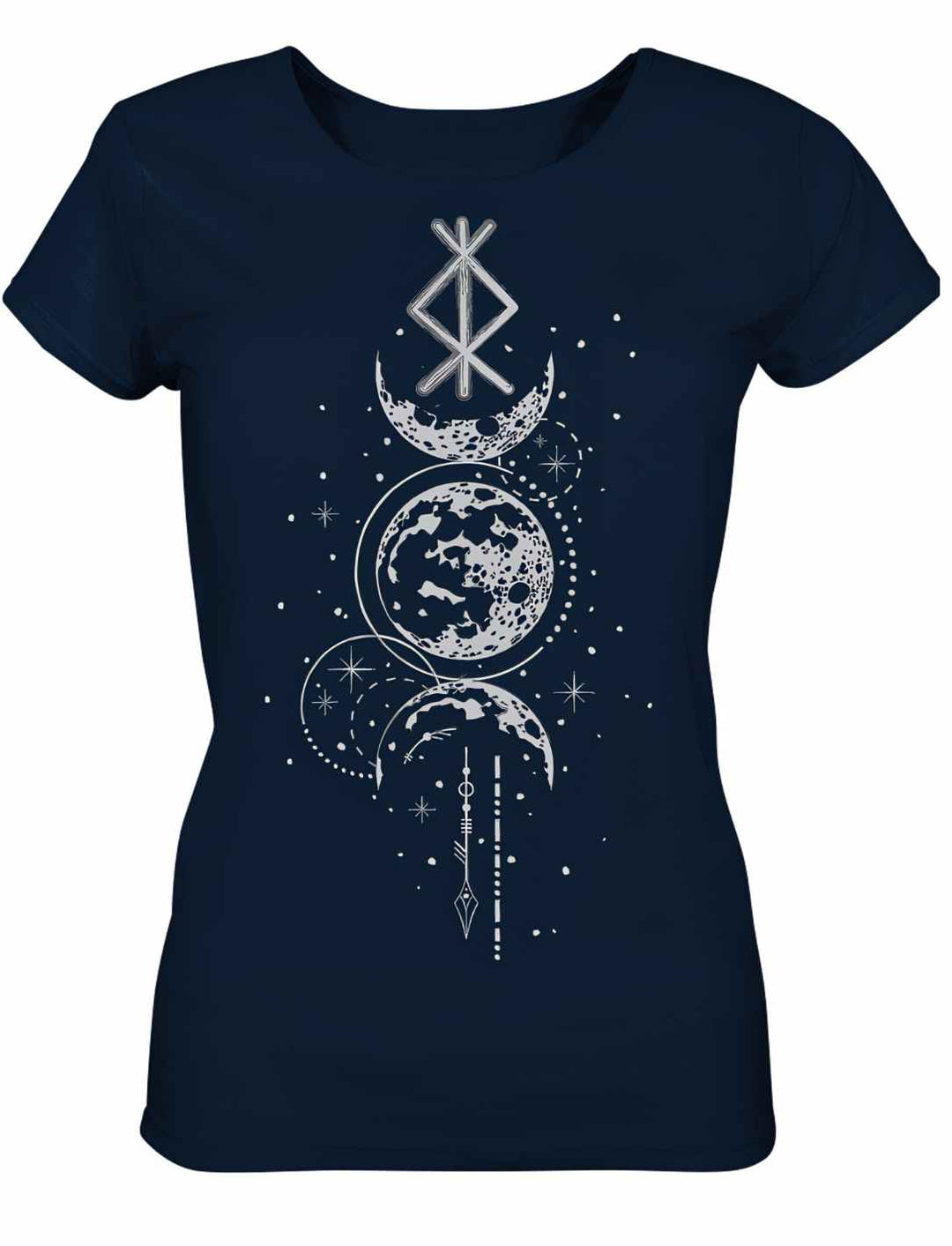 Damen T-Shirt - Rune des Mondschein Wächters, nordisches Design in der Farbe french navy. Von Runental.de