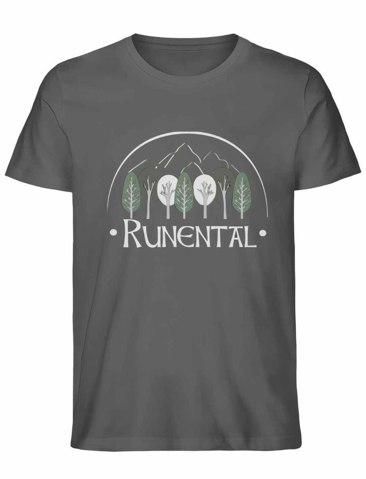 Anthrazitfarbenes Runental Fanwear Unisex Organic T-Shirt, in Frontalansicht.