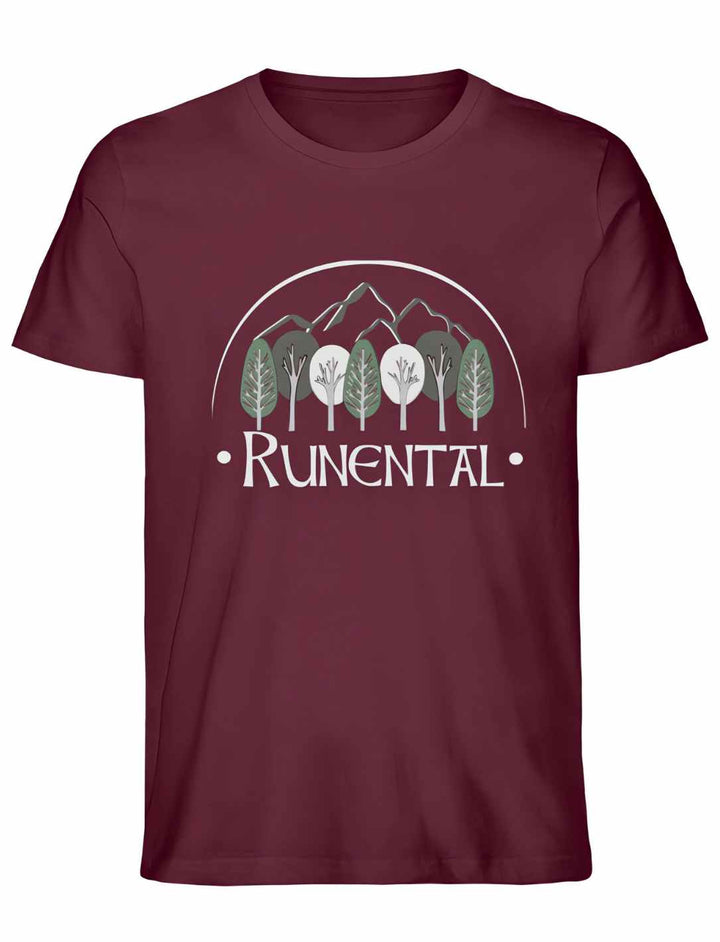 Burgundfarbenes Runental Fanwear Unisex Organic T-Shirt in Produktansicht.