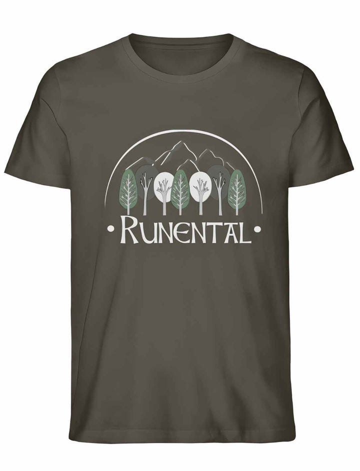 Runental Fanwear Unisex Organic T-Shirt in Khaki, flach präsentiert.