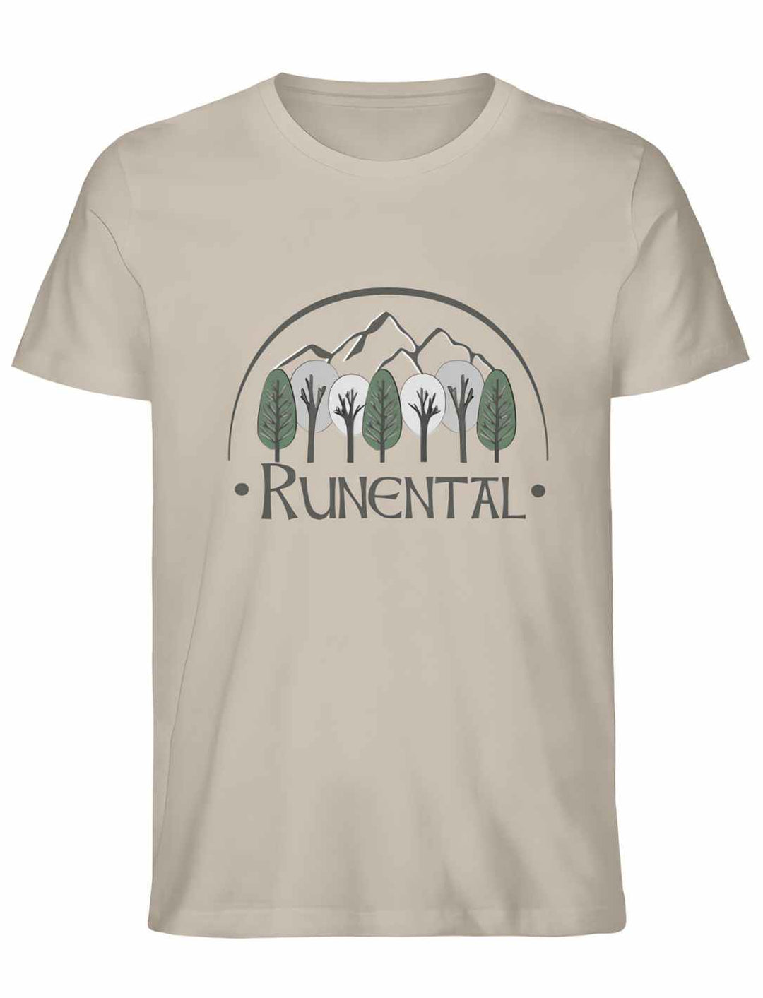 Desert Dust Runental Fanwear Unisex Organic T-Shirt, flach gelegt.