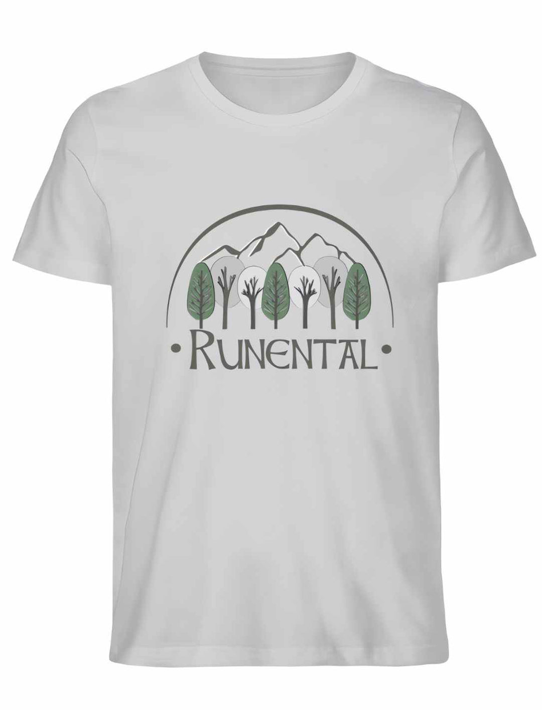 Grau meliertes Runental Fanwear Unisex Organic T-Shirt, flach präsentiert.