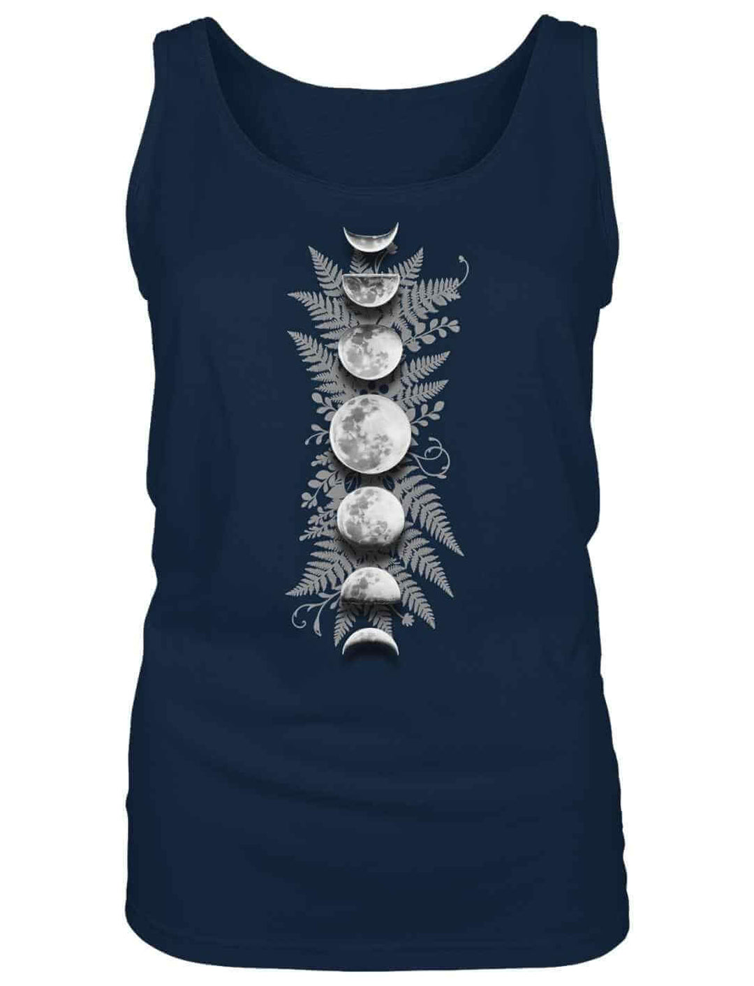 Sacred Moon Damen Tank Top Navy mit vertikalem Mondphasen Design