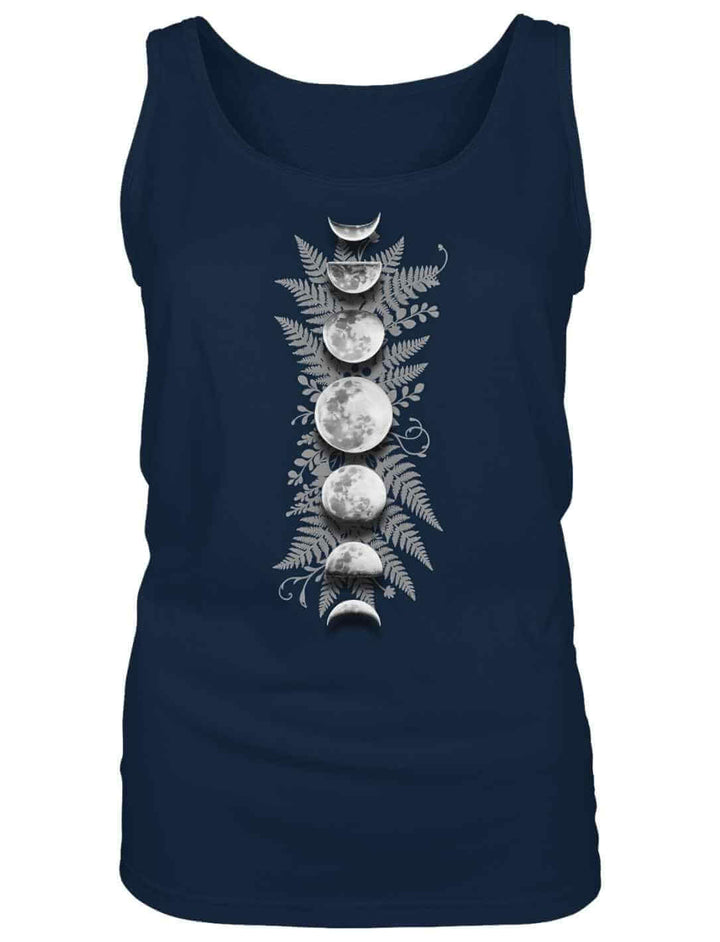 Sacred Moon Damen Tank Top Navy mit vertikalem Mondphasen Design