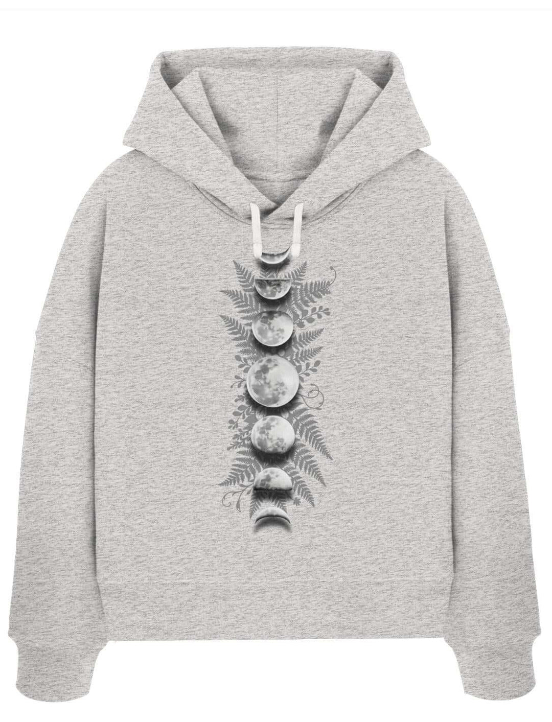 Heather Grey Boxcut Hoodie mit Mondphasen Motiv – Sacred Moon Bio Hoodie Runental