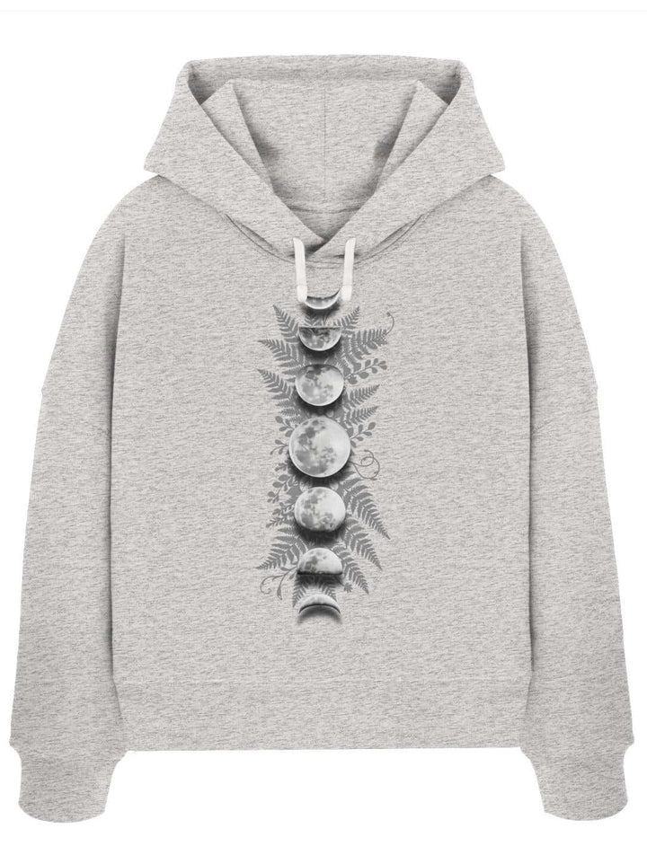 Heather Grey Boxcut Hoodie mit Mondphasen Motiv – Sacred Moon Bio Hoodie Runental