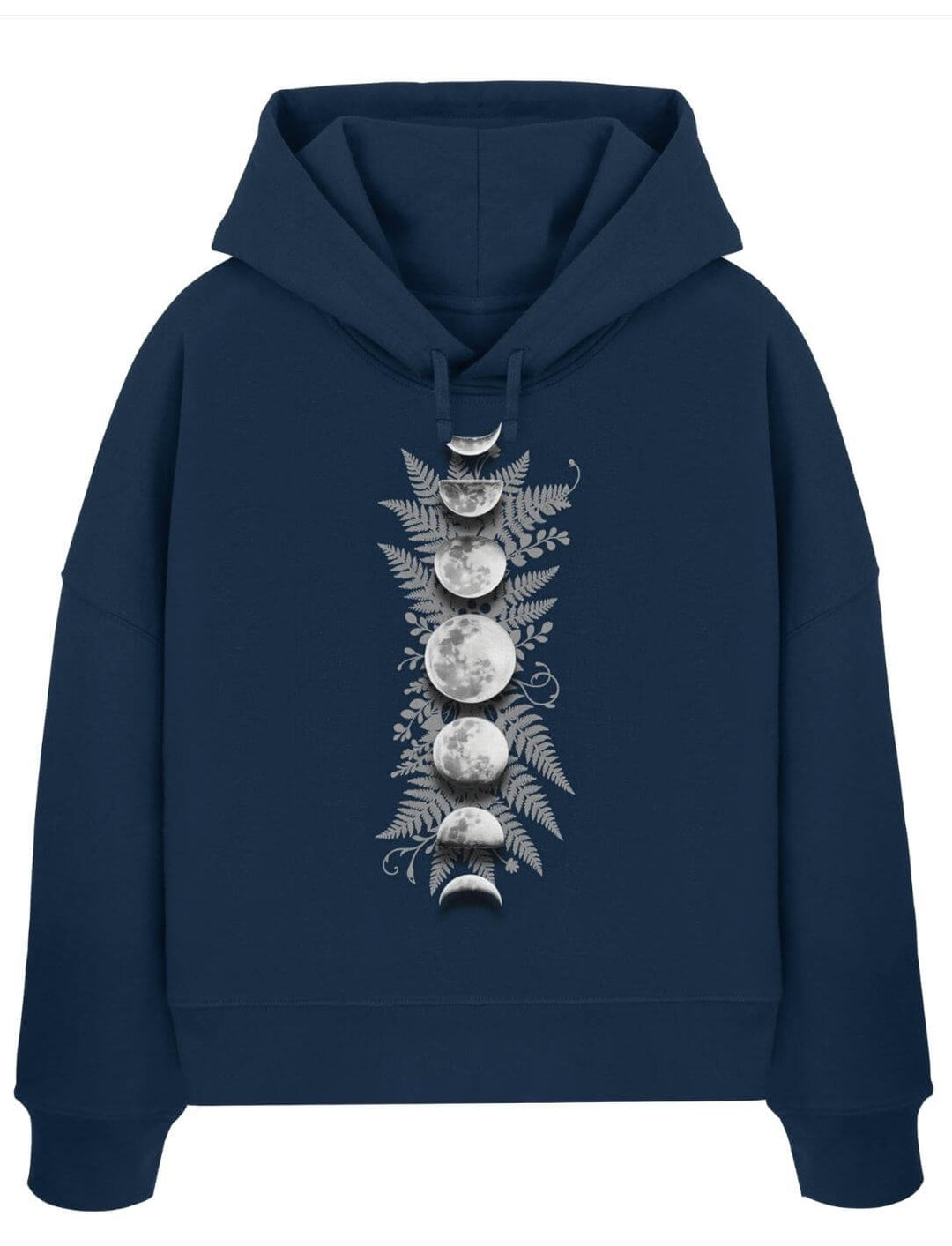 French Navy Boxcut Hoodie mit Mondphasen Motiv – Sacred Moon Bio Baumwolle Runental