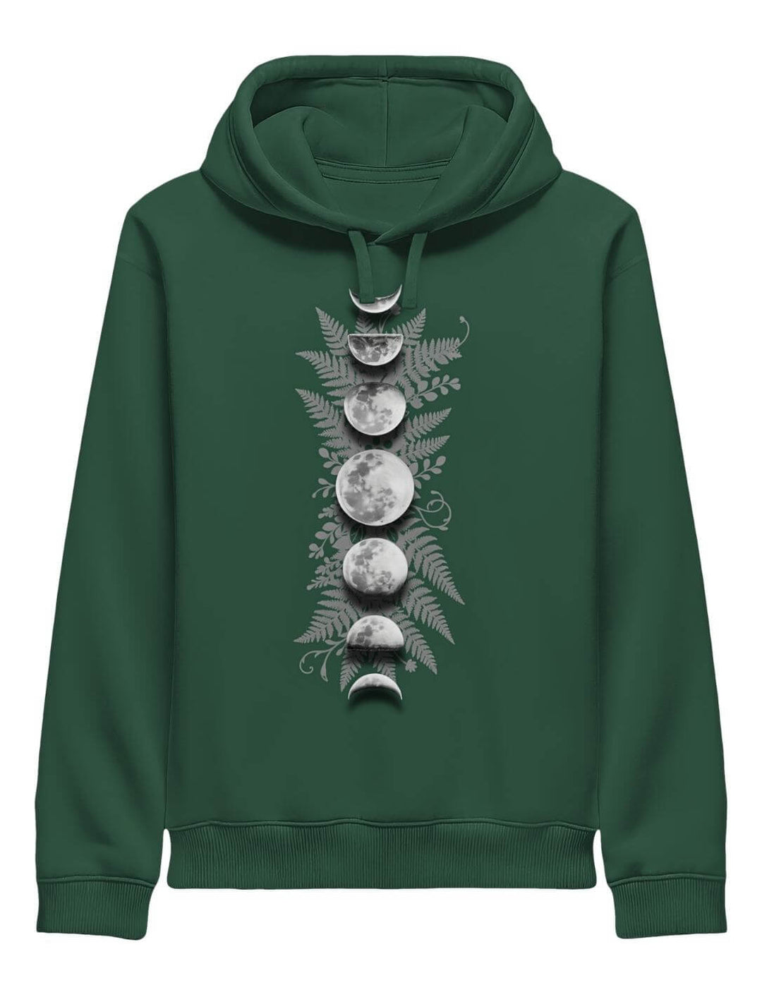 Bottle Green Damen Organic Hoodie mit Mondphasen Motiv – Sacred Moon Seitentaschen
