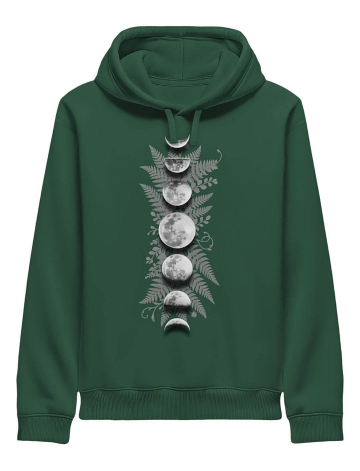 Bottle Green Damen Organic Hoodie mit Mondphasen Motiv – Sacred Moon Seitentaschen
