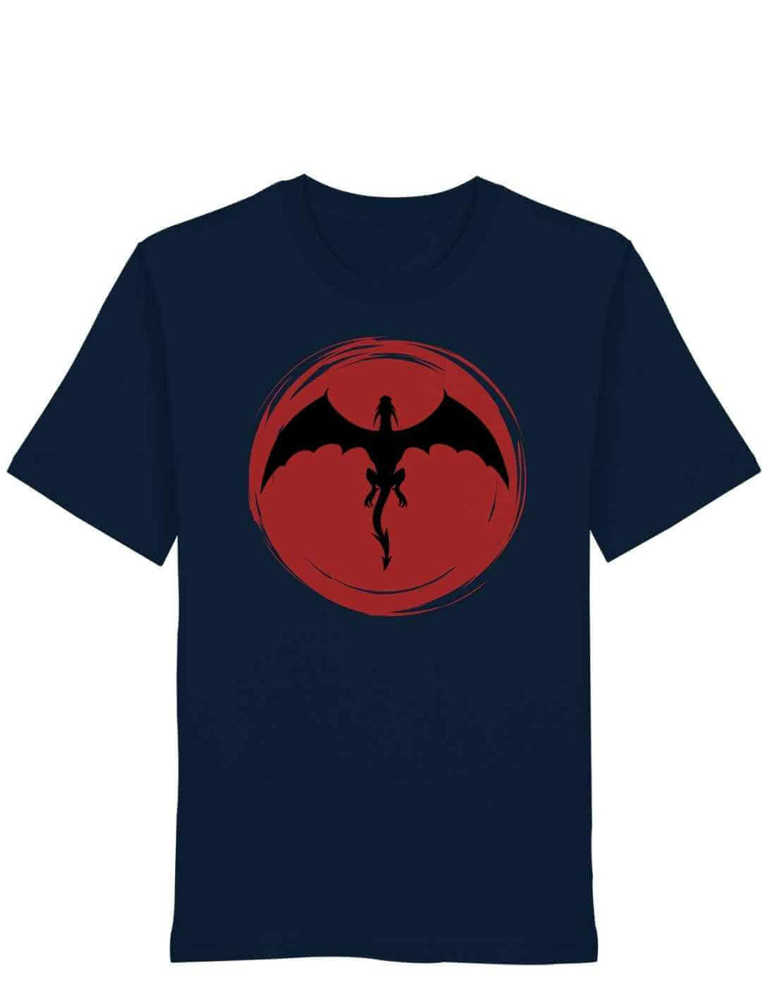 French Navy Unisex Organic Shirt mit Drachenmotiv „Saga of the Dragon“ auf weißem Hintergrund