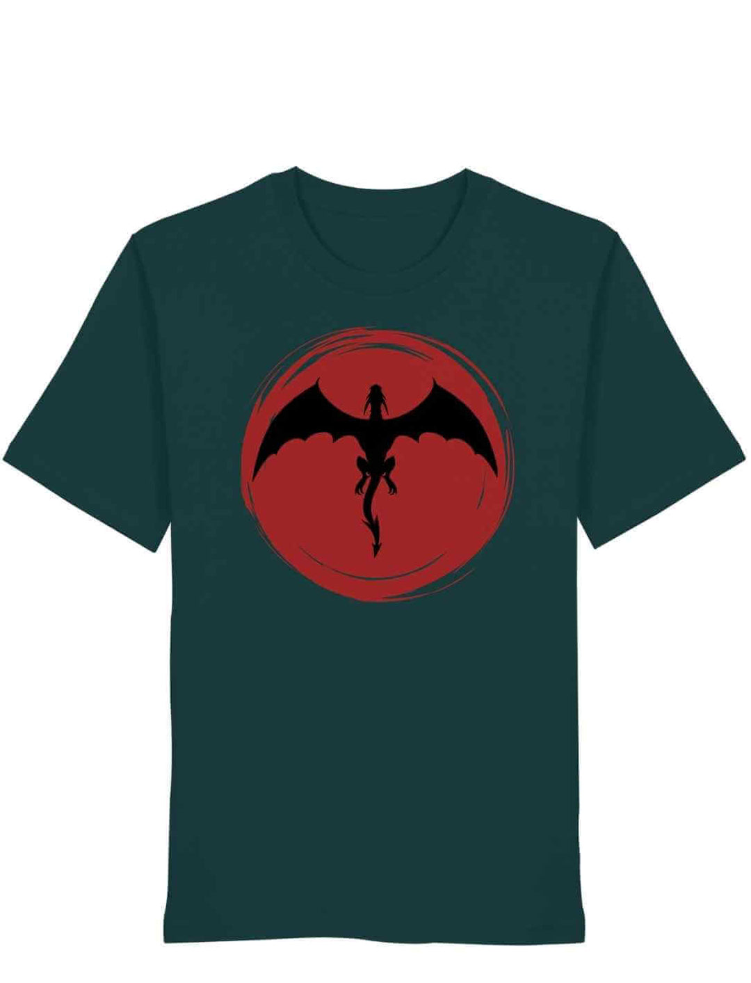 Glazed Green Unisex Organic Shirt mit Drachenmotiv „Saga of the Dragon“ auf weißem Hintergrund