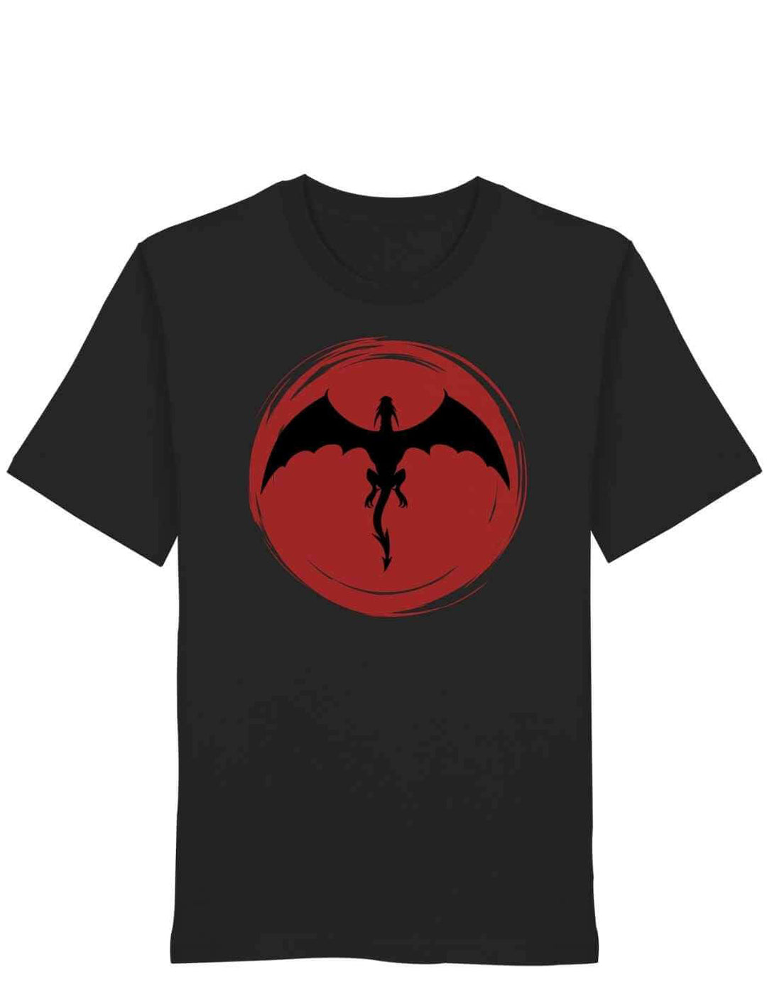 Schwarzes Unisex Organic Shirt mit Drachenmotiv „Saga of the Dragon“ auf weißem Hintergrund