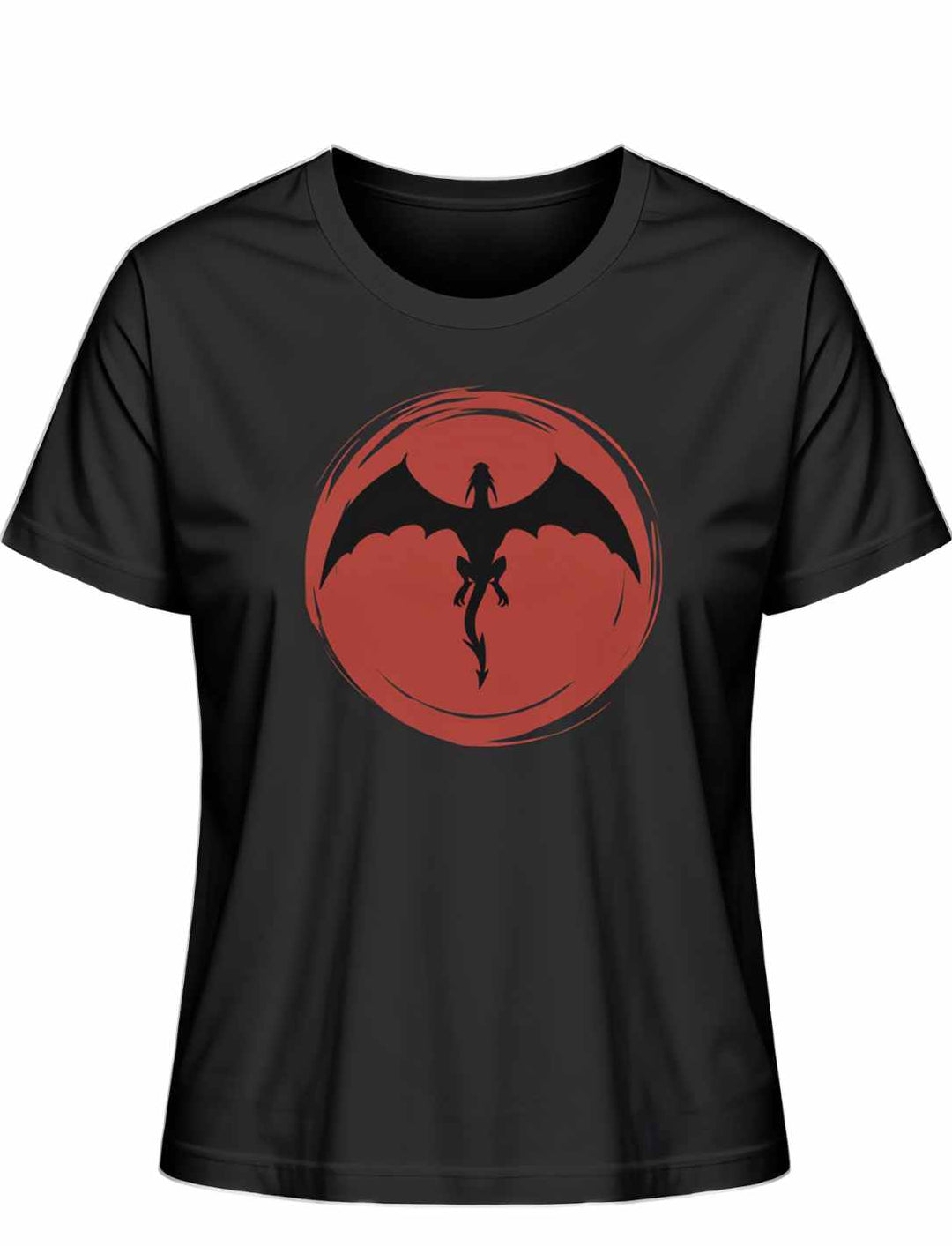 Schwarzes 'Saga of the Dragon' T-Shirt in Liegeansicht auf weißem Hintergrund, hervorhebend das detailreiche Drachenmotiv.