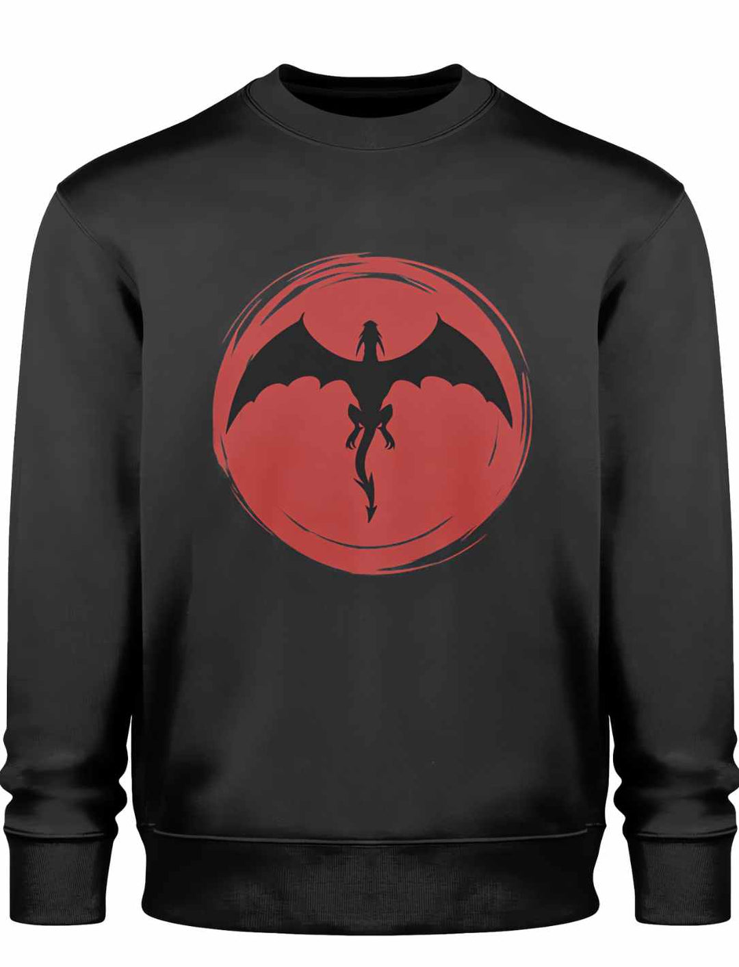 Schwarzes 'Saga of the Dragon' Sweatshirt flach ausgelegt, das beeindruckende Drachenmotiv zentral platziert, bereit, die Legende zu entfachen.