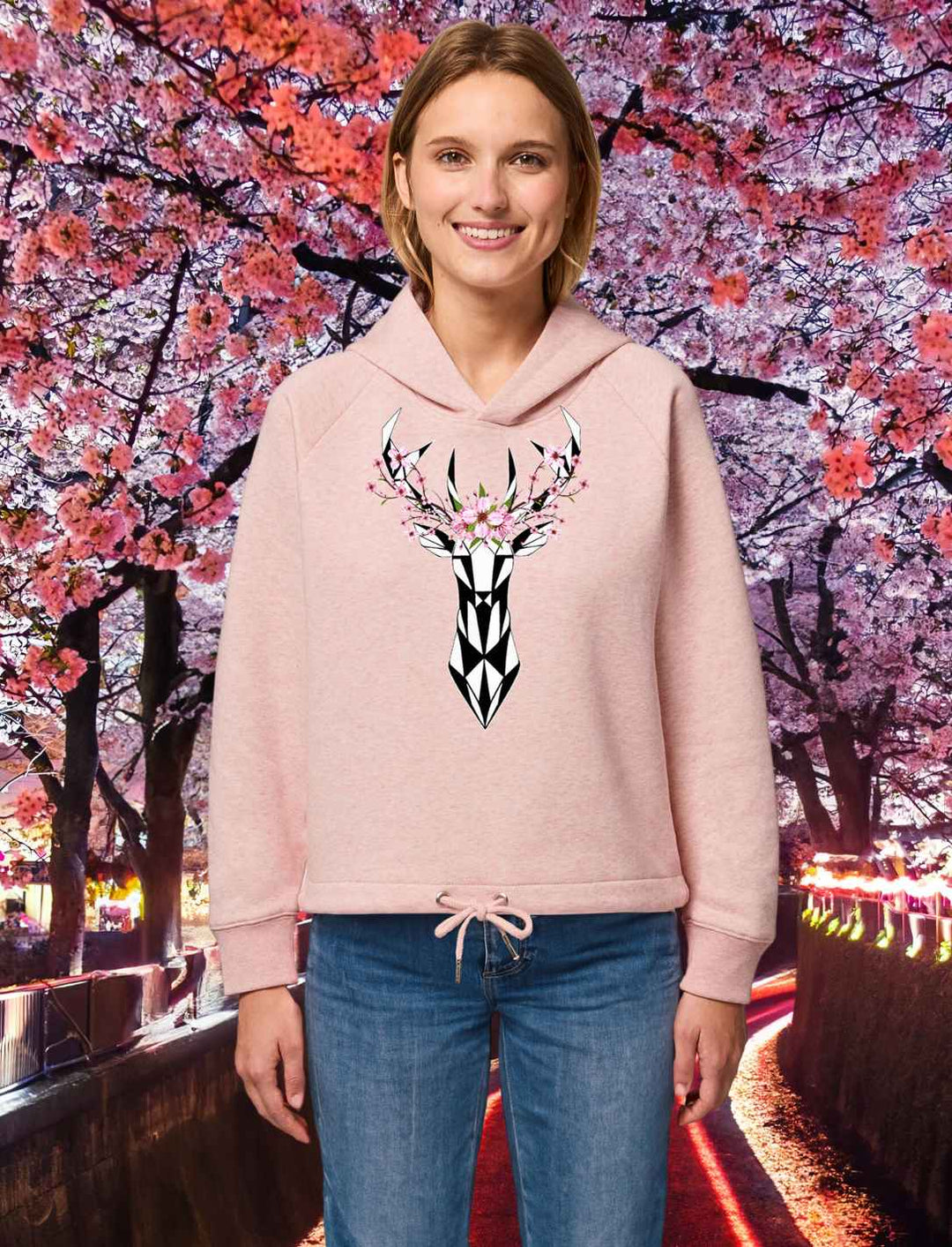 Sakura Deer Woman - Premium Short Hoodie