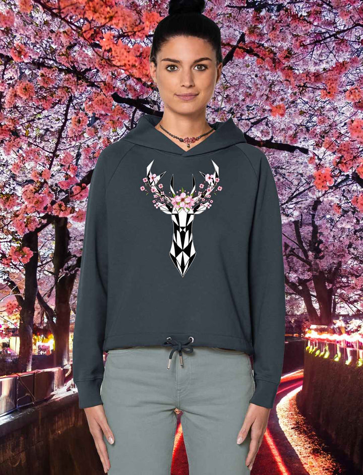 Sakura Deer Woman - Damen organic cropped Hoodie