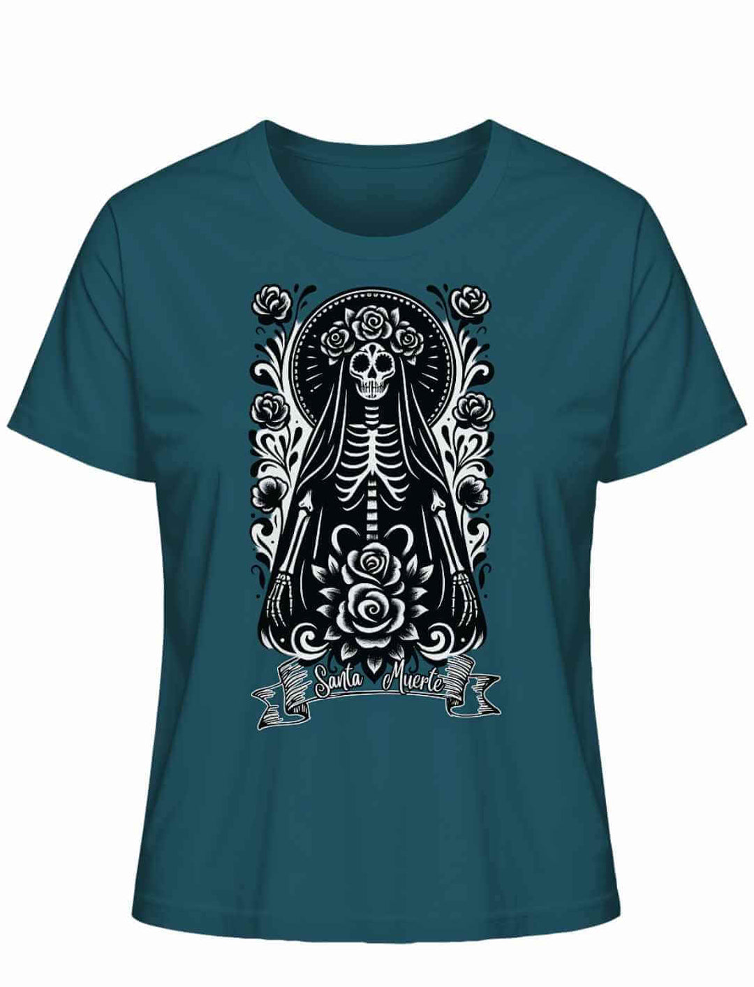 Santa Muerte Damen Shirt in Stargazer – ausdrucksstarke Farbe kombiniert mit mexikanischer Symbolik
