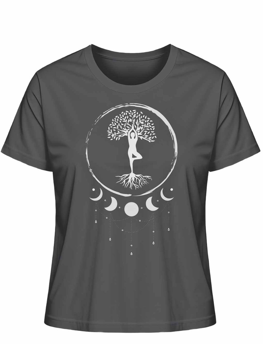 Seelenbaum der Mondträumer T-Shirt in Anthrazit, entspannte Präsentation auf Weiß - Runental.de