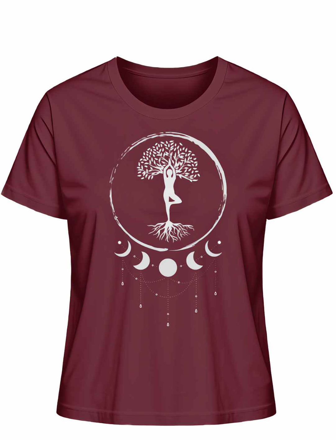 Seelenbaum der Mondträumer T-Shirt in Burgund, flach liegend auf weißem Untergrund - Runental.de