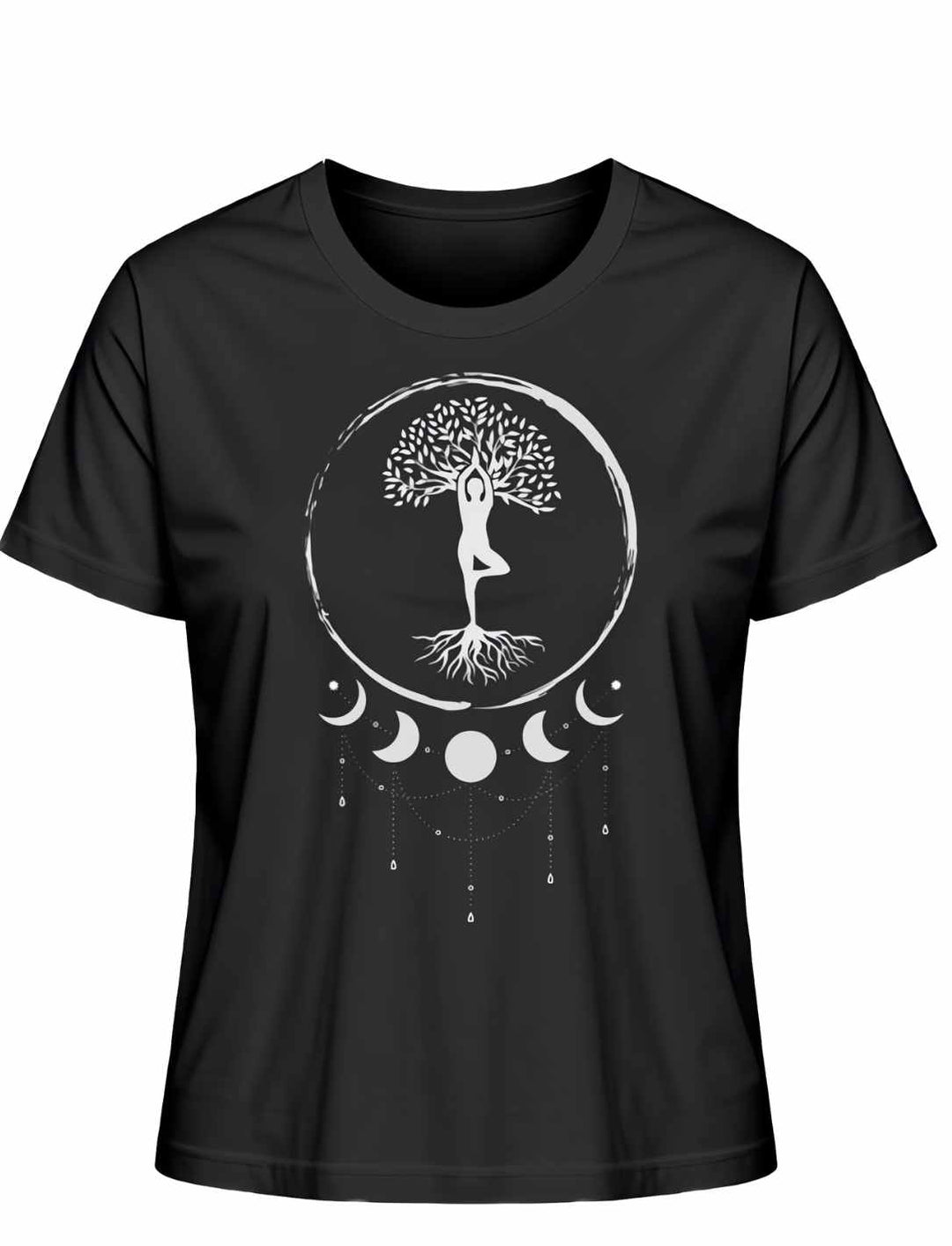 Seelenbaum der Mondträumer T-Shirt in Schwarz, Liegedarstellung auf weißem Hintergrund - Runental.de
