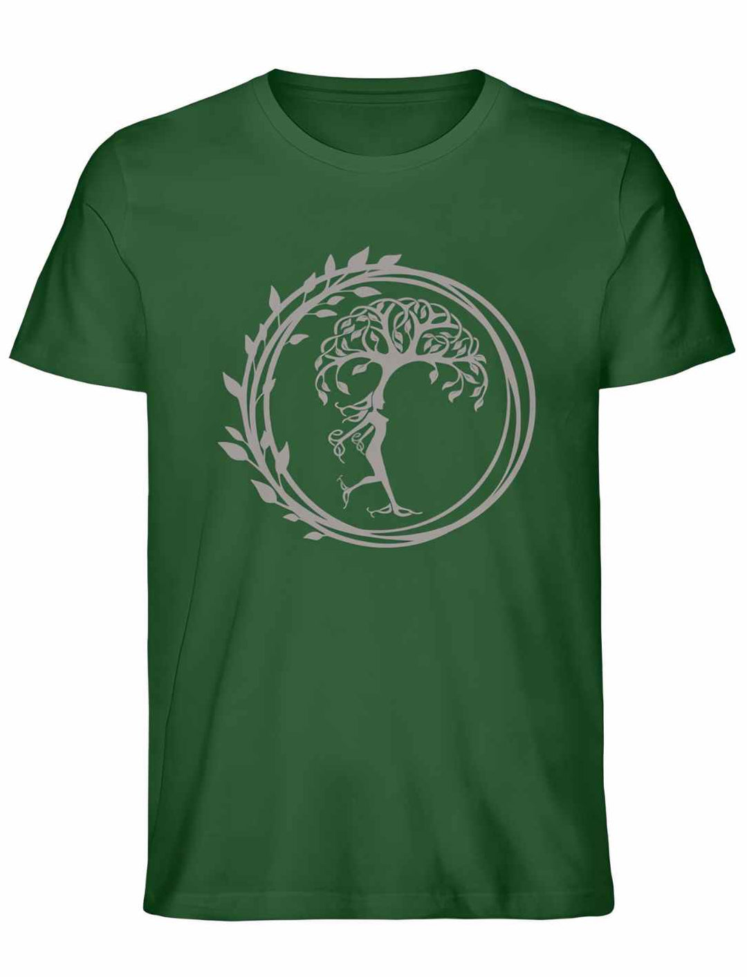 Bottle Green Unisex T-Shirt 'Silvaner Lebensbaum' von Runental.de, natürliche Darstellung in Liegeansicht