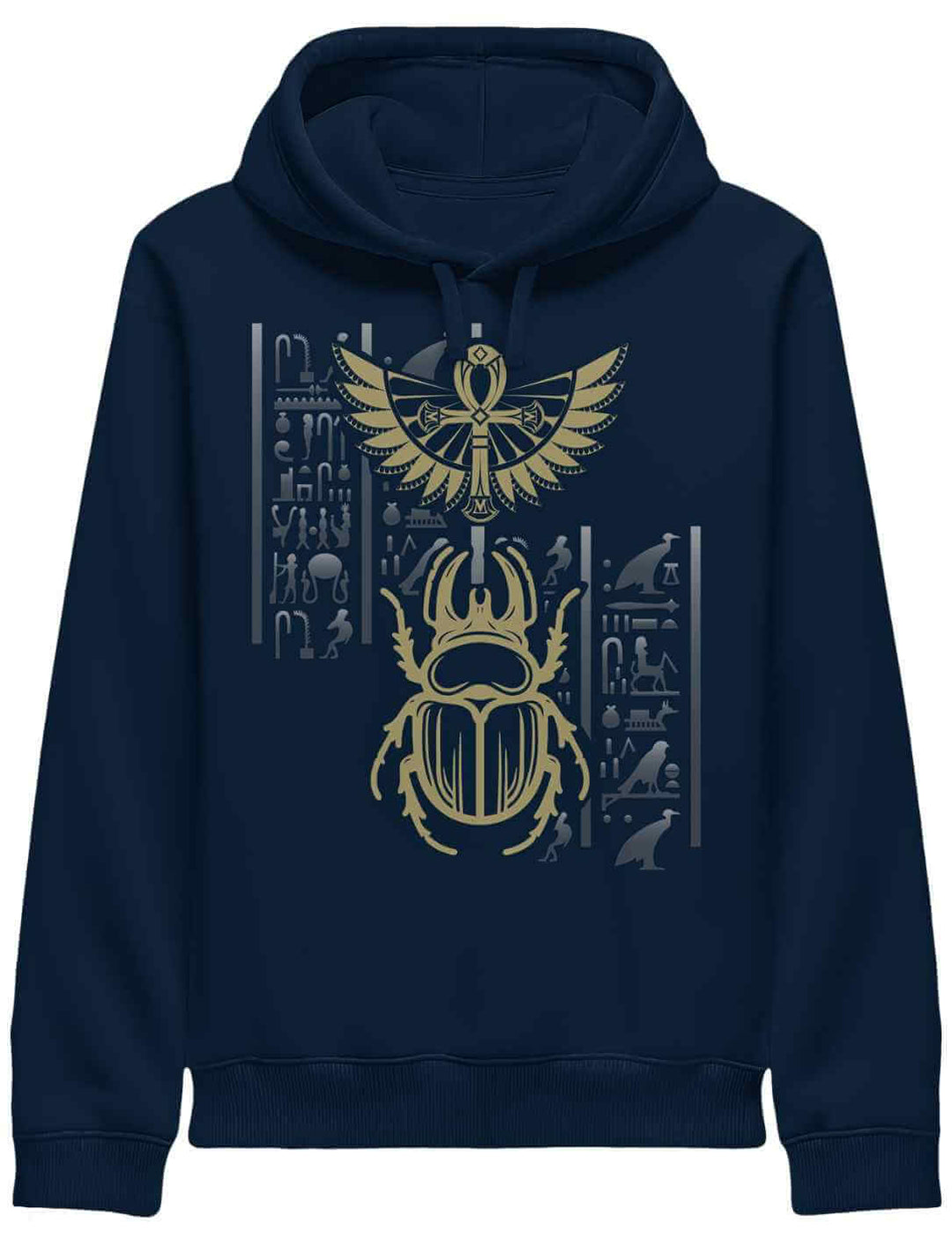 Unisex Hoodie in French Navy mit goldenem Skarabäus des Lichts – inspiriert von ägyptischer Mythologie