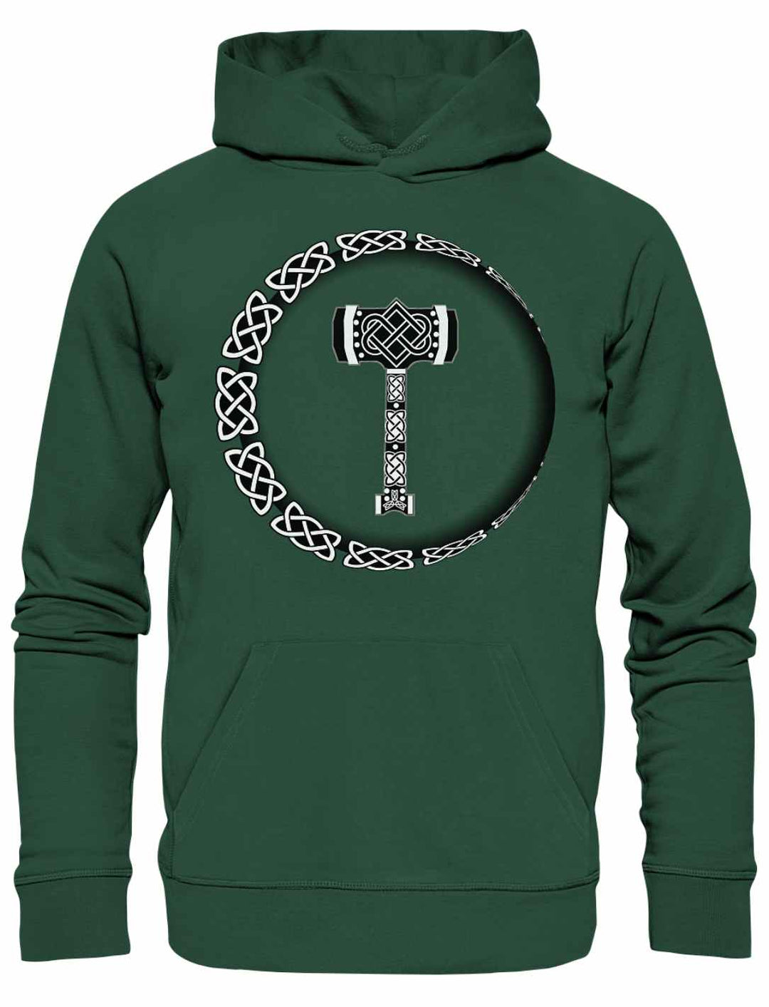 Der „Thors Legacy“ Unisex Organic Hoodie in erfrischendem Glazed Green, auf einem weißen Hintergrund abgebildet.