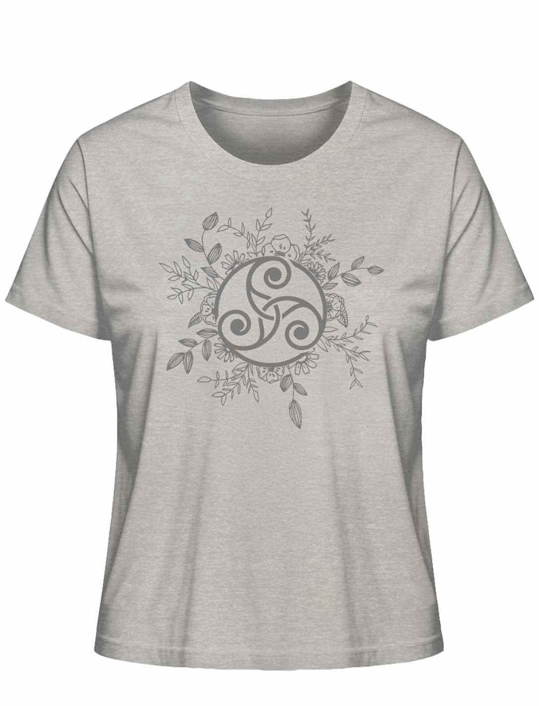 Triskele der ewigen Wandlung Damen Organic Shirt in Heather Grey – sanftes Grau meliert mit Symbol der ewigen Wandlung